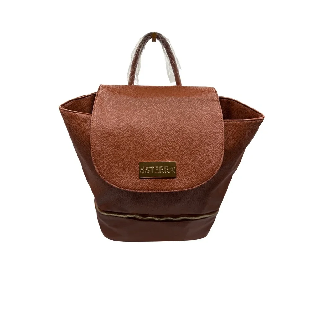 doTERRA Backpack Womens OS Brown Like New Vegan Leather‎ Gold Hardware Bag